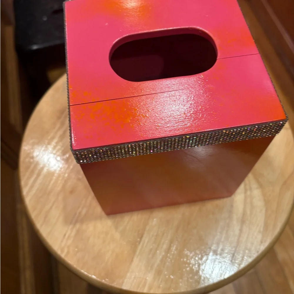 Hand Designed/Painted Tissue Box Pink & Orange with Rhinestone Trim! NEW!